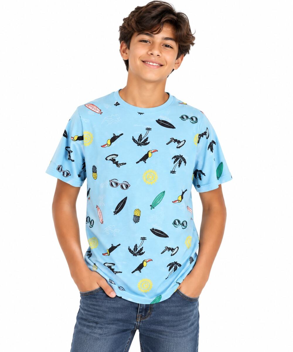 Hybrid Boys Tropical Print T-Shirt Blue Size XL Summer Beach Surf Tee NWOT